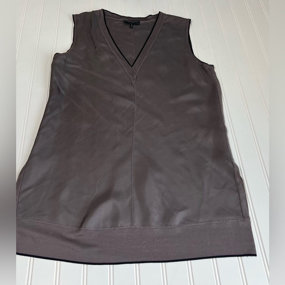 Rag & Bone Silk V Neck Tank Top Small Tunic Taupe Women 686
